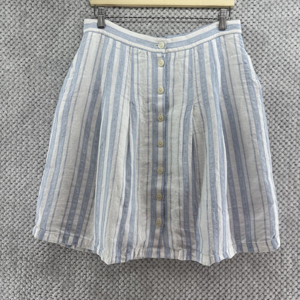 Brooks Brothers Linen Skirt Womens 12 Petite Blue White Striped Nautical Preppy